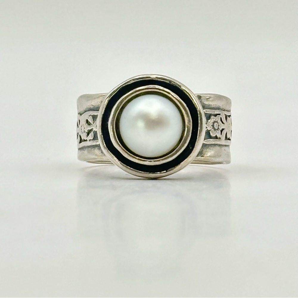 VINTAGE Sterling Silver Cultured Pearl Ring SHABLOOL size 7